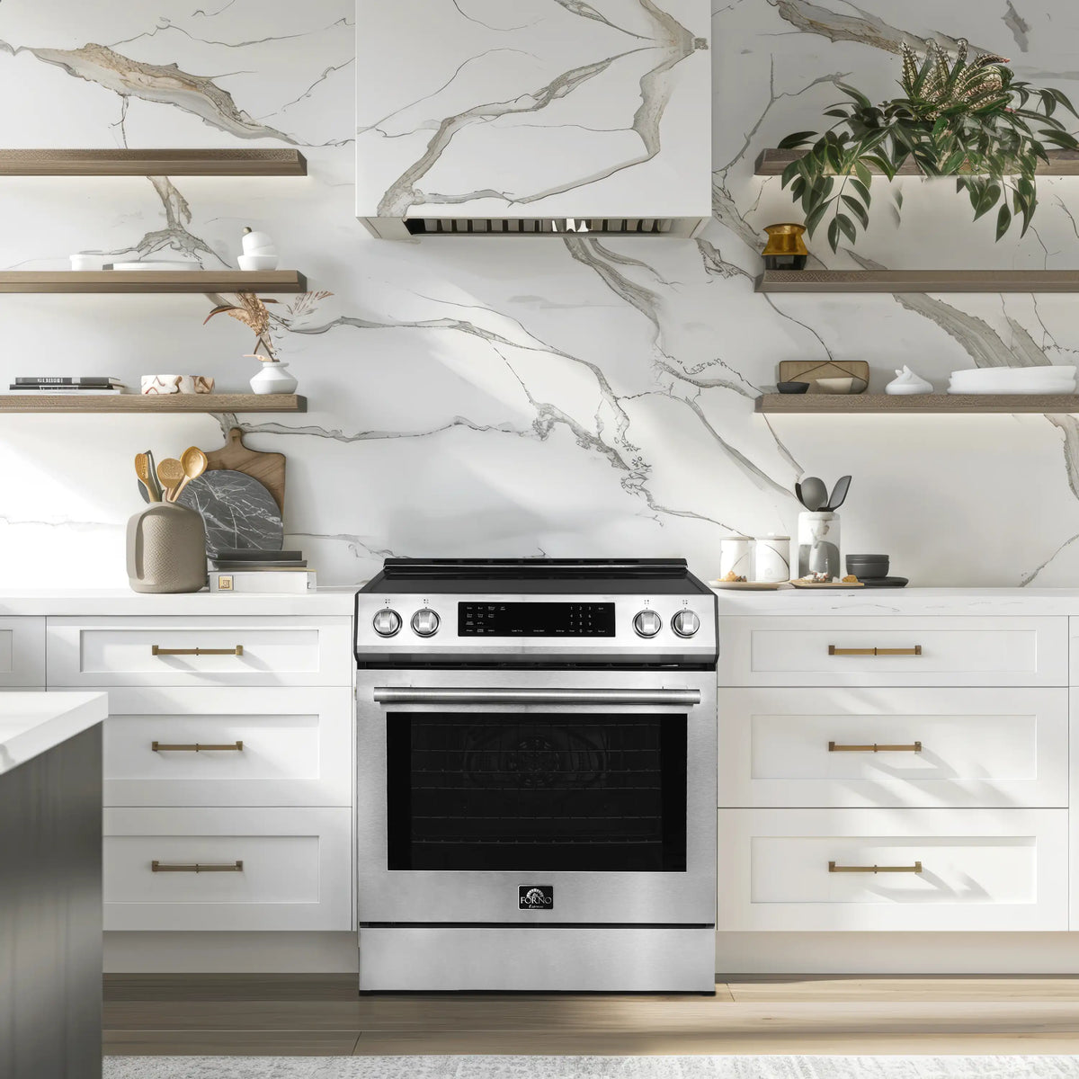 Forno 5-Piece Appliance Package - 30-Inch Induction Range, Under Cabinet Range Hood, French Door Refrigerator, Dishwasher, and 30-Inch Microwave Drawer in Stainless Steel - APR5-905-30-MWD30