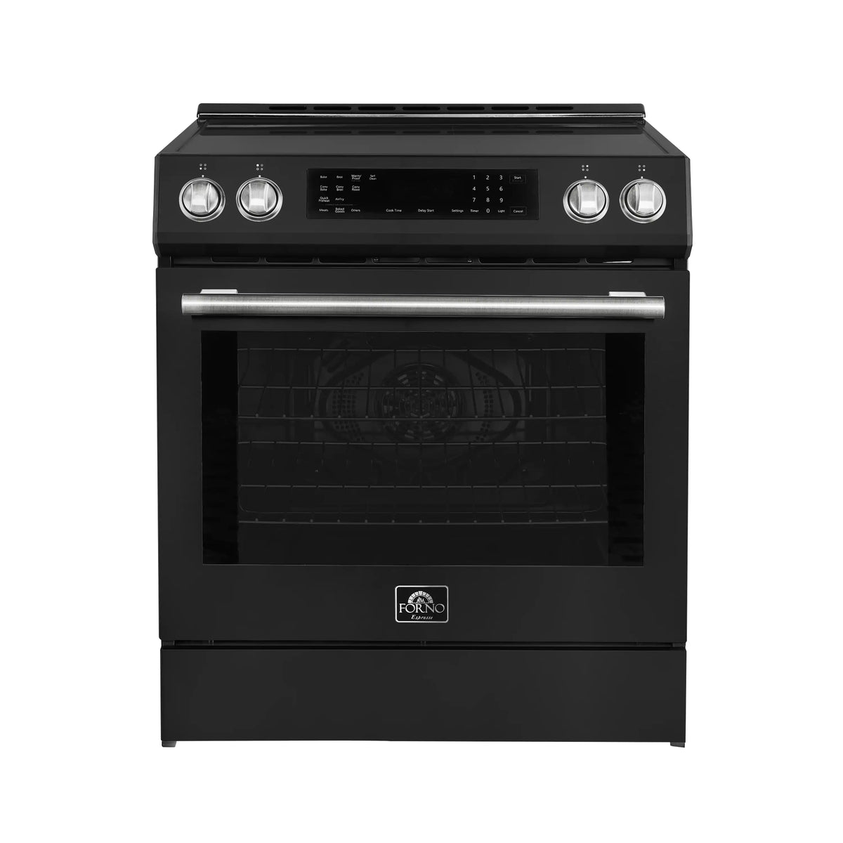 Forno 5-Piece Appliance Package - 30-Inch Inducton Range, Under Cabinet Range Hood, Refrigerator with Water Dispenser, Dishwasher, and  24-Inch Microwave Oven in Black with Stainless Steel Trim - APW5-905-30BLK-MWO24
