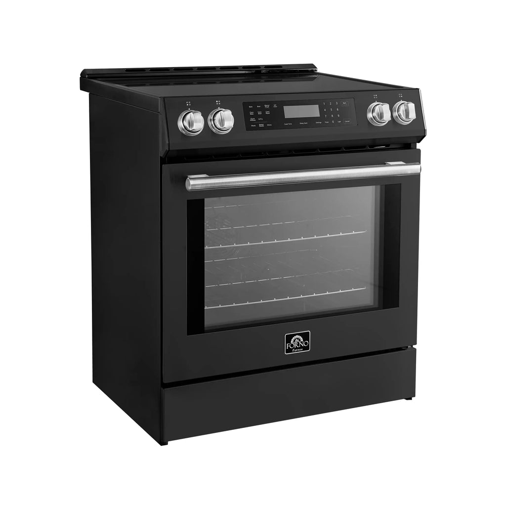 Forno 5-Piece Appliance Package - 30-Inch Inducton Range, Under Cabinet Range Hood, Refrigerator with Water Dispenser, Dishwasher, and  24-Inch Microwave Oven in Black with Stainless Steel Trim - APW5-905-30BLK-MWO24