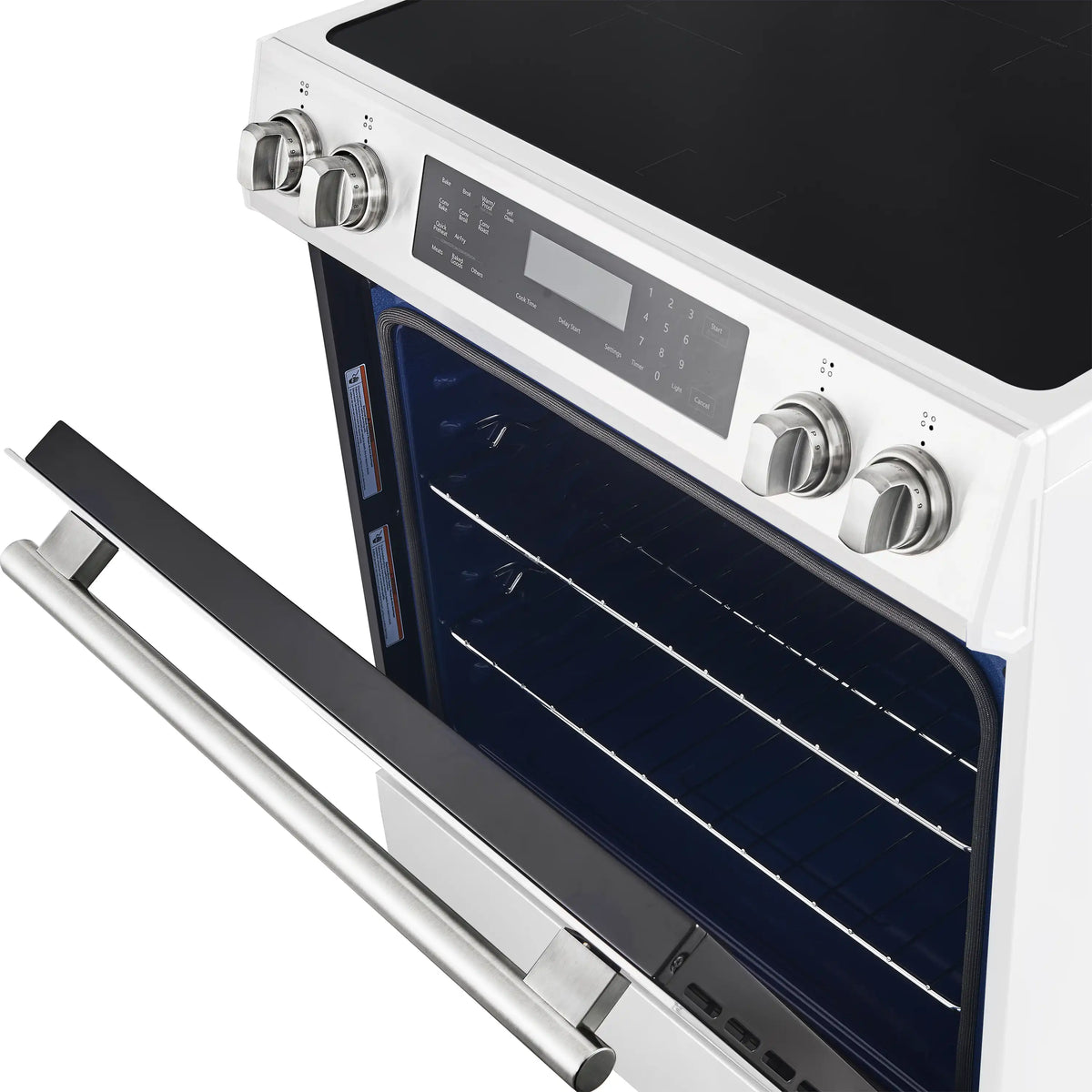 Forno 5-Piece Appliance Package - 30-Inch Induction Range, Under Cabinet Range Hood, Refrigerator, Dishwasher, and 30-Inch Microwave Oven in White with Antique Brass Trim - APR5-905-30WHT-MWO30
