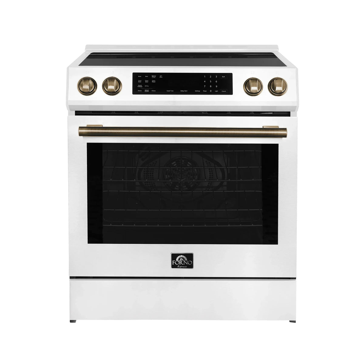Forno Espresso Donatello 30-Inch Induction Range with Digital Display in White with Antique Brass Trim  - FFSIN0905-30WHT
