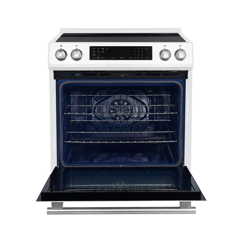 Forno 5-Piece Appliance Package - 30-Inch Induction Range, Under Cabinet Range Hood, French Door Refrigerator, Dishwasher, and 30-Inch Microwave Drawer in White with Stainless Steel Handle - APR5-905-30WHT-MWD30