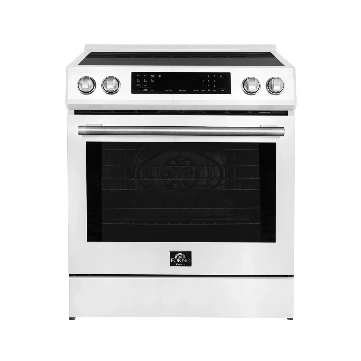 Forno 5-Piece Appliance Package - 30-Inch Inducton Range, Under Cabinet Range Hood, Refrigerator, Dishwasher, and  24-Inch Microwave Oven in White with Stainless Steel Trim - APR5-905-30WHT-MWO24