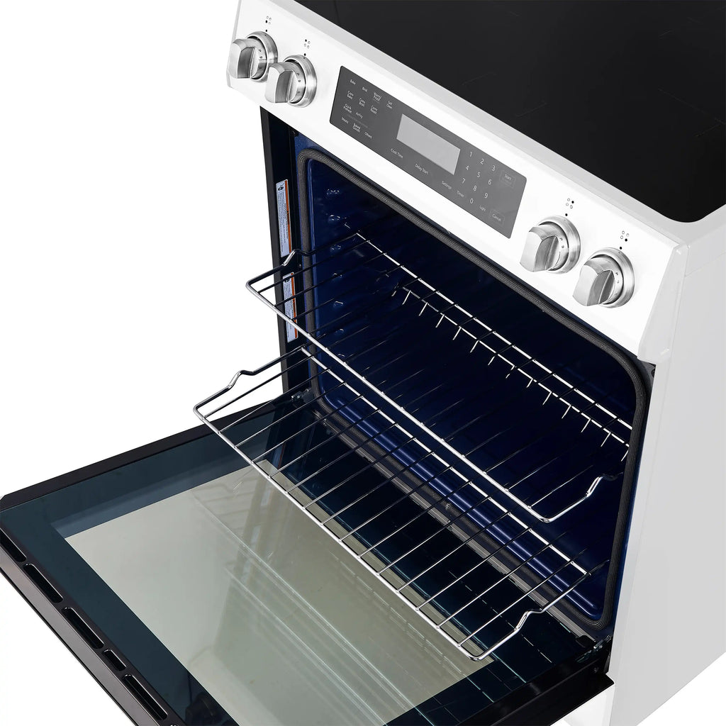 Forno 5-Piece Appliance Package - 30-Inch Induction Range, Under Cabinet Range Hood, Refrigerator, Dishwasher, and 30-Inch Microwave Oven in White with Antique Brass Trim - APR5-905-30WHT-MWO30