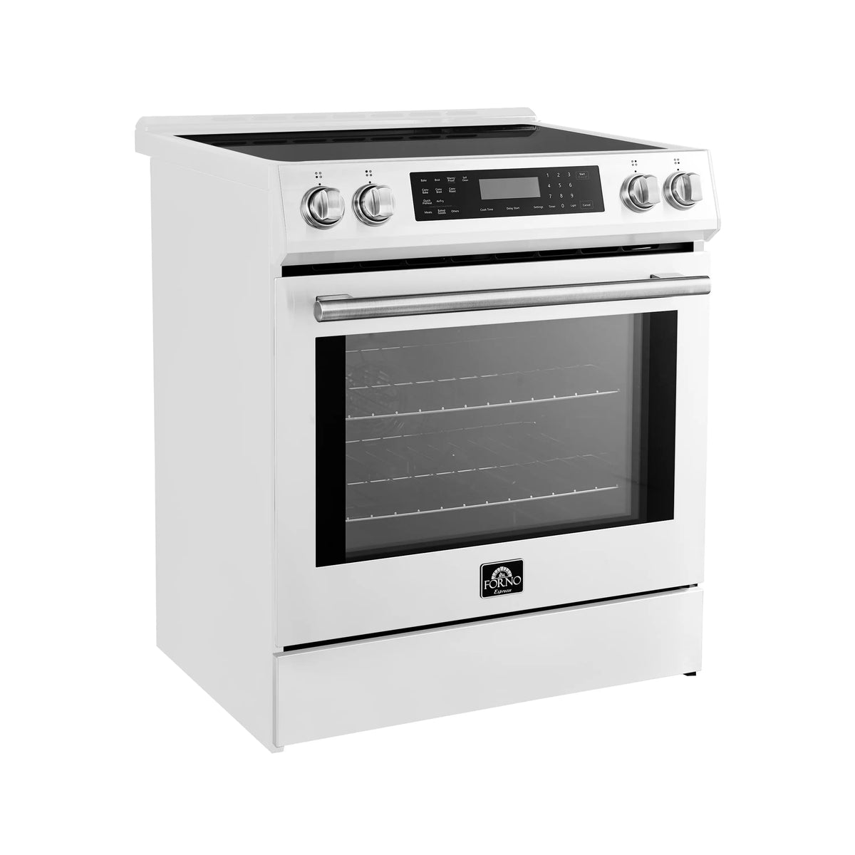 Forno 5-Piece Appliance Package - 30-Inch Induction Range, Under Cabinet Range Hood, Refrigerator, Dishwasher, and  30-Inch Microwave Oven in White with Stainless Steel Trim - APR5-905-30WHT-MWO30