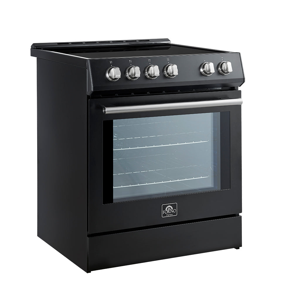 Forno 5-Piece Appliance Package - 30-Inch Induction Range, Under Cabinet Range Hood,  French Door Refrigerator with Water Dispenser, Dishwasher, and  Microwave Drawer in Black with Stainless Steel Trim - APW5-982-30BLK