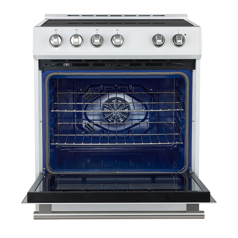 Forno 5-Piece Appliance Package - 30-Inch Induction Range, Under Cabinet Range Hood, Refrigerator with Water Dispenser, Dishwasher, and 30-Inch Microwave Drawer in White with Stainless Steel Trim - APW5-982-30WHT-MWD30
