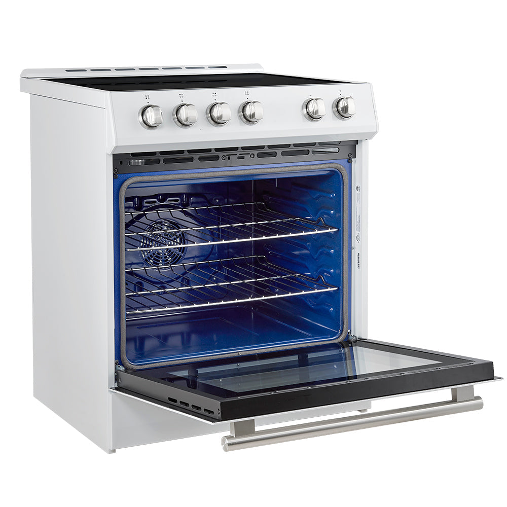 Forno 5-Piece Appliance Package - 30-Inch Induction Range, Under Cabinet Range Hood, French Door Refrigerator, Dishwasher, and 30-Inch Microwave Drawer in White with Stainless Steel Trim - APR5-982-30WHT-MWD30