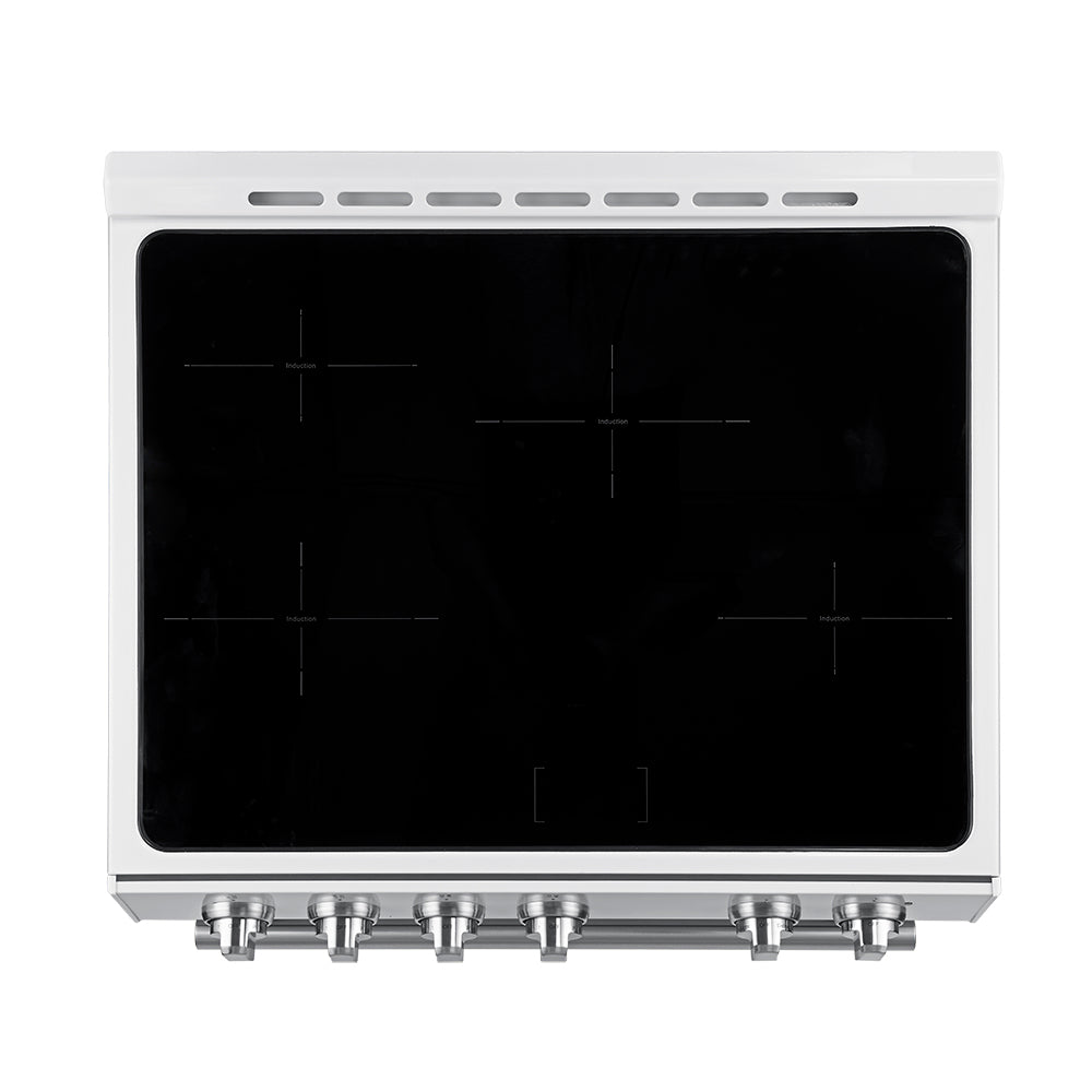 Forno 5-Piece Appliance Package - 30-Inch Induction Range, Under Cabinet Range Hood, French Door Refrigerator, Dishwasher, and 30-Inch Microwave Drawer in White with Stainless Steel Trim - APR5-982-30WHT-MWD30