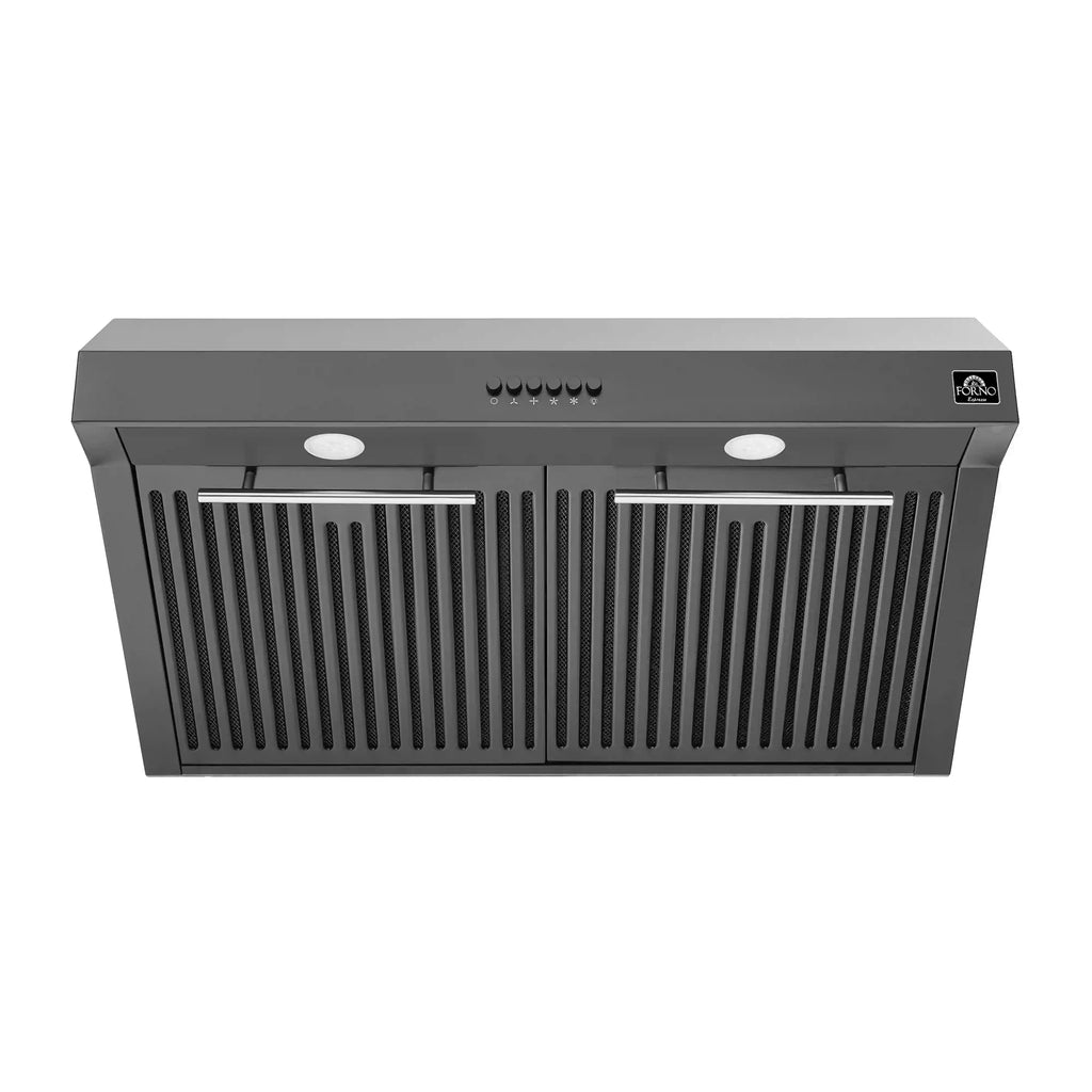 Forno 5-Piece Appliance Package - 30-Inch Induction Range, Under Cabinet Range Hood, Refrigerator with Water Dispenser, Dishwasher, and 30-Inch Microwave Drawer in Black with Stainless Steel Trim - APW5-905-30BLK-MWD30