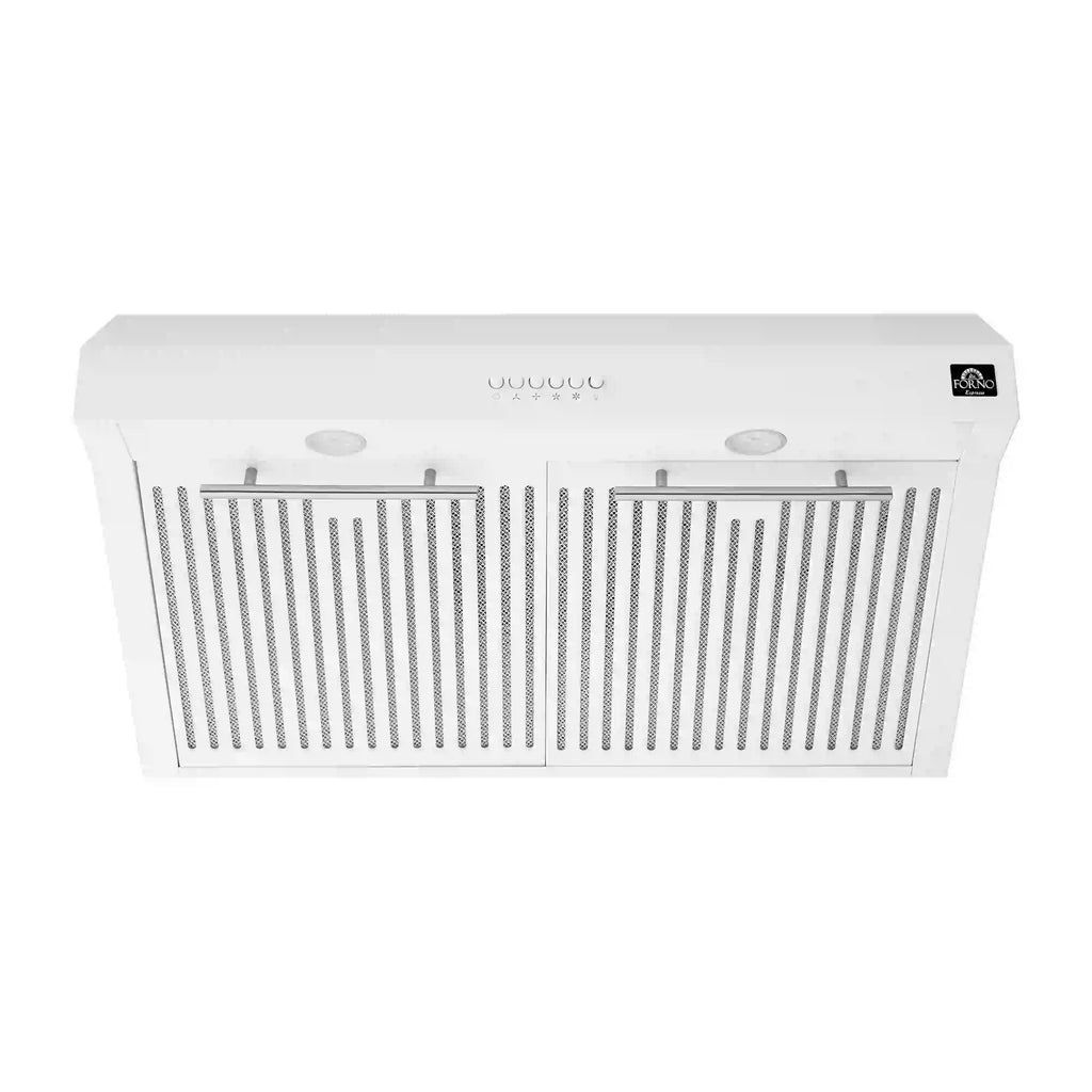 Forno 5-Piece Appliance Package - 30-Inch Inducton Range, Under Cabinet Range Hood, Refrigerator, Dishwasher, and  24-Inch Microwave Oven in White with Stainless Steel Trim - APR5-905-30WHT-MWO24