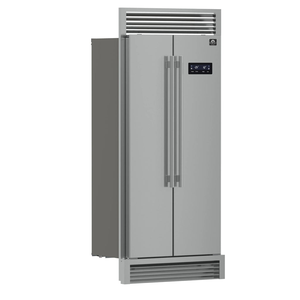 Forno 33-Inch Salerno Side-by-Side Counter Depth Refrigerator 15.6 Cu. Ft. in Stainless Steel with Professional Handle & 4” Decorative Grille  - FFRBI1805-37SG