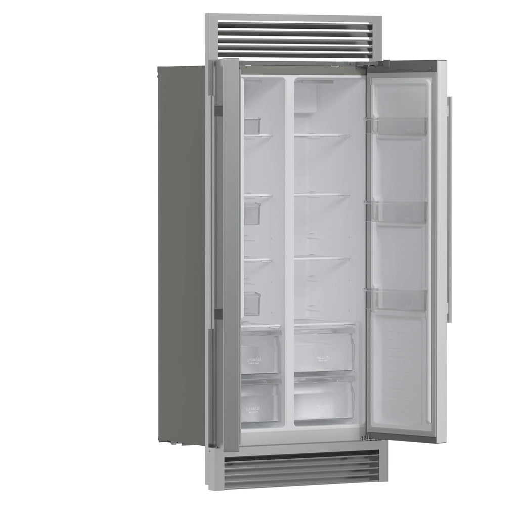 Forno 33-Inch Salerno Side-by-Side Counter Depth Refrigerator 15.6 Cu. Ft. in Stainless Steel with Professional Handle & 4” Decorative Grille  - FFRBI1805-37SG