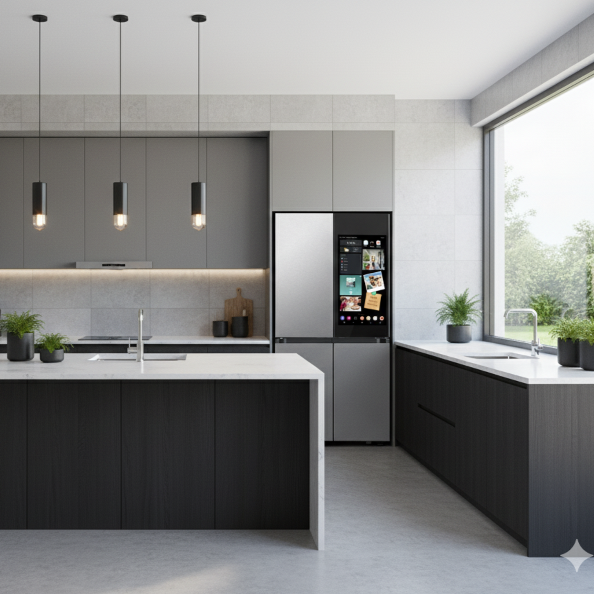 SAMSUNG Bespoke 36" 29 cu. ft. Standard Depth 4-Door Flex Refrigerator with AI Family Hub+ & AI Vision Inside in Stainless Steel - RF29DB9900QDAA