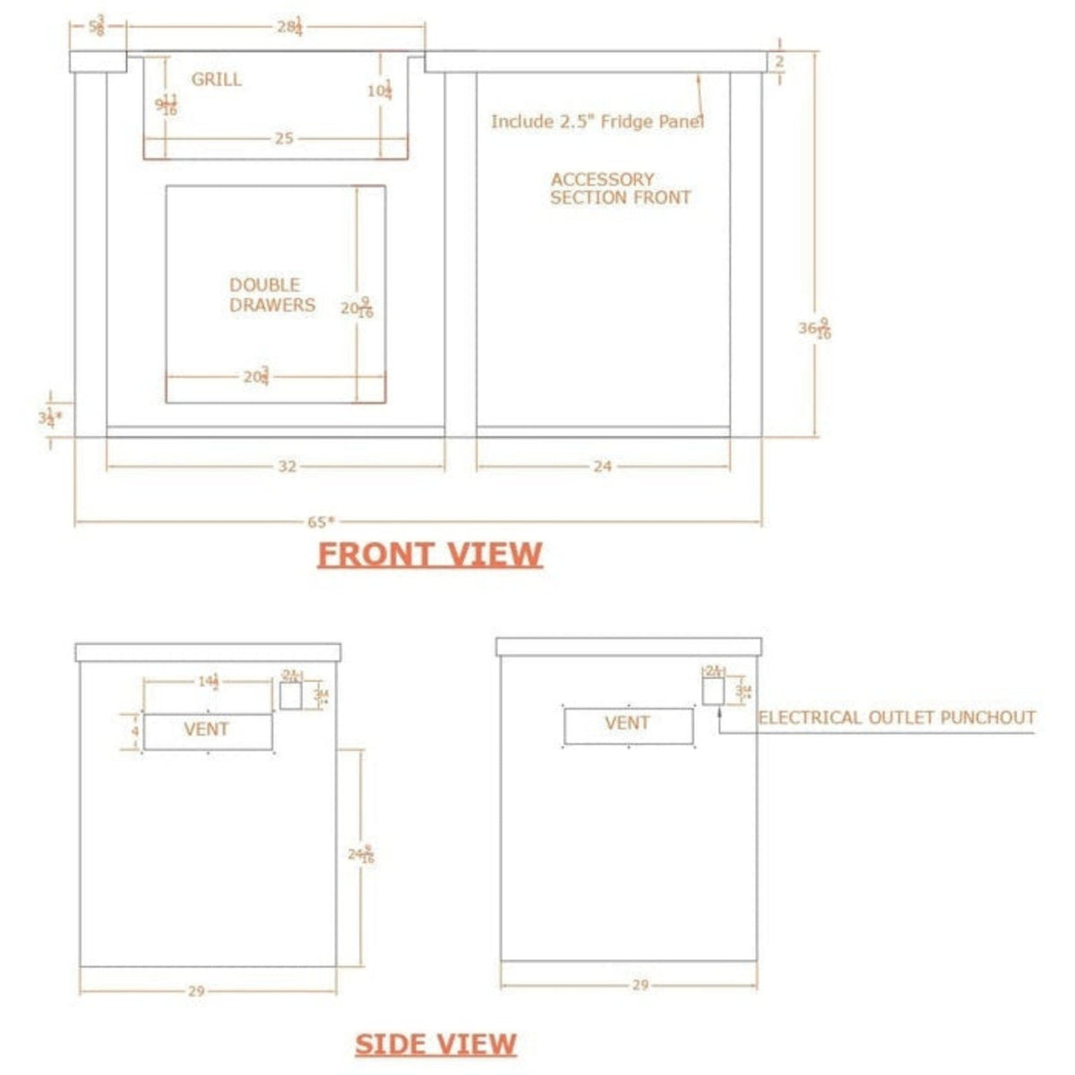Haven Outdoor 72" Kitchen Island w/ Grill, Fridge & Doors - HCOY96REF-AB-LP