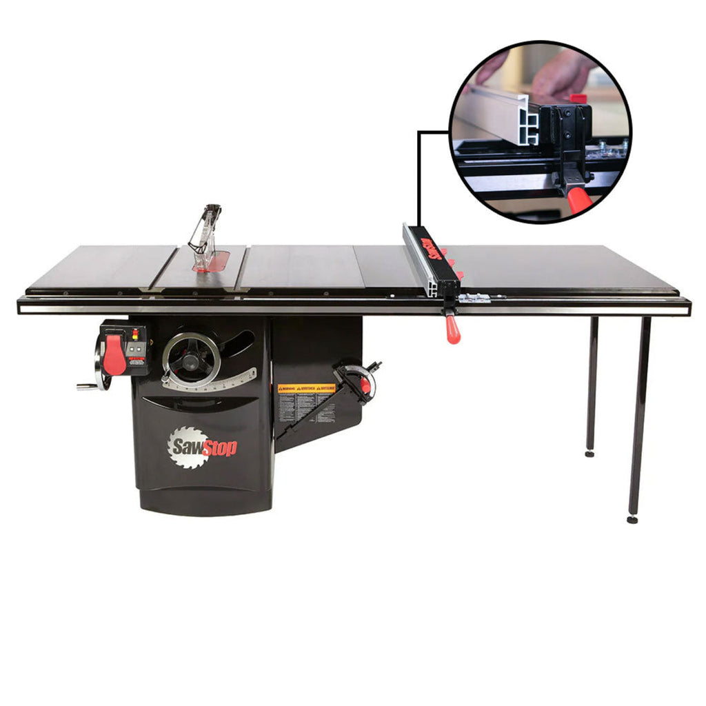 SawStop 5HP, 1ph, 230v Industrial Cabinet Saw w/52" T-Glide Advance Fence, Rails & Extension Table - ICS51230-ATGI52