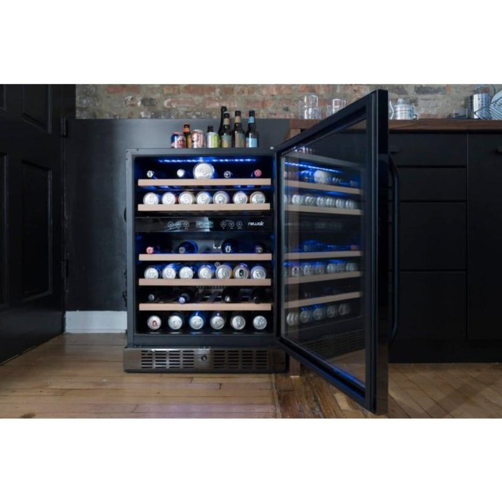 Newair - 24” 46-Bottle Dual-Zone Built-in/Freestanding Black Stainless Steel Wine Fridge (NWC046BS00)