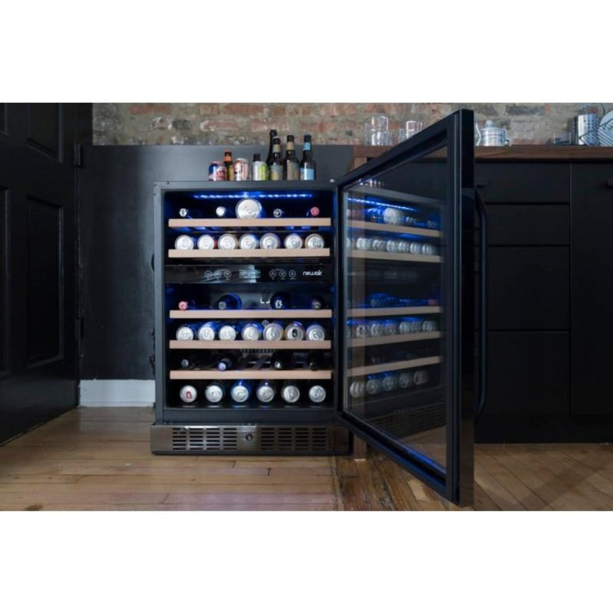 Newair - 24” 46-Bottle Dual-Zone Built-in/Freestanding Black Stainless Steel Wine Fridge (NWC046BS00)