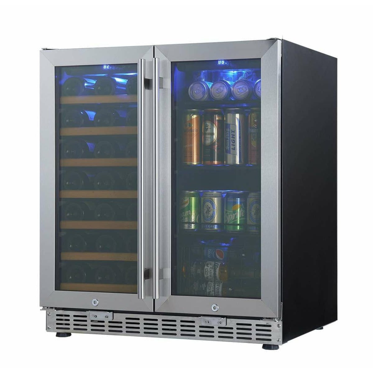 Kings Bottle 30" Under Counter Low-E Glass Door Wine and Beer Cooler Combo - KBUSF66BW-SS