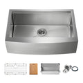 Kibi 33" x 22" x 10" Single Bowl Farmhouse Apron Kitchen Sink With Satin Finish - K1-SF33T