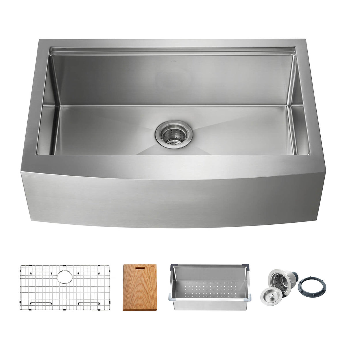 Kibi 33" x 22" x 10" Single Bowl Farmhouse Apron Kitchen Sink With Satin Finish - K1-SF33T