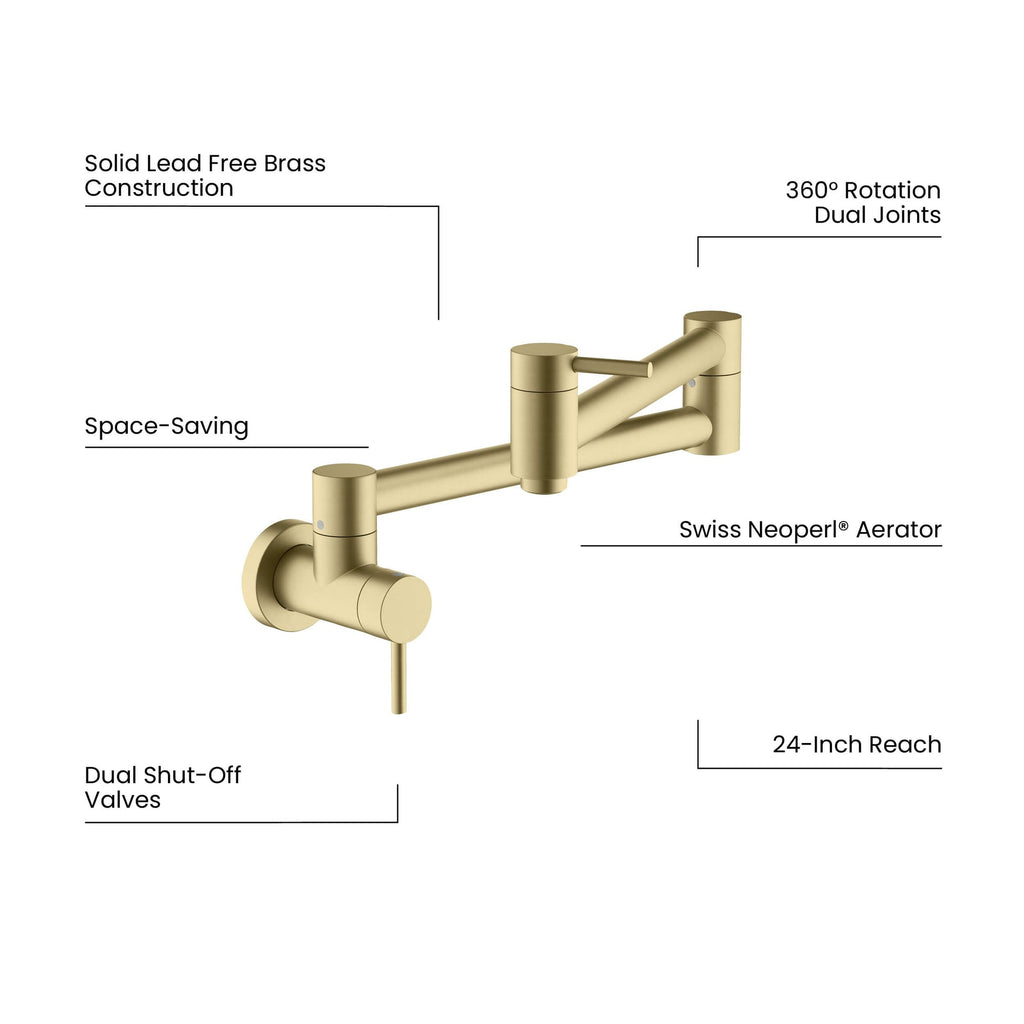 Kibi Circular Kitchen Pot Filler in Brushed Gold Finish - KPF601BG