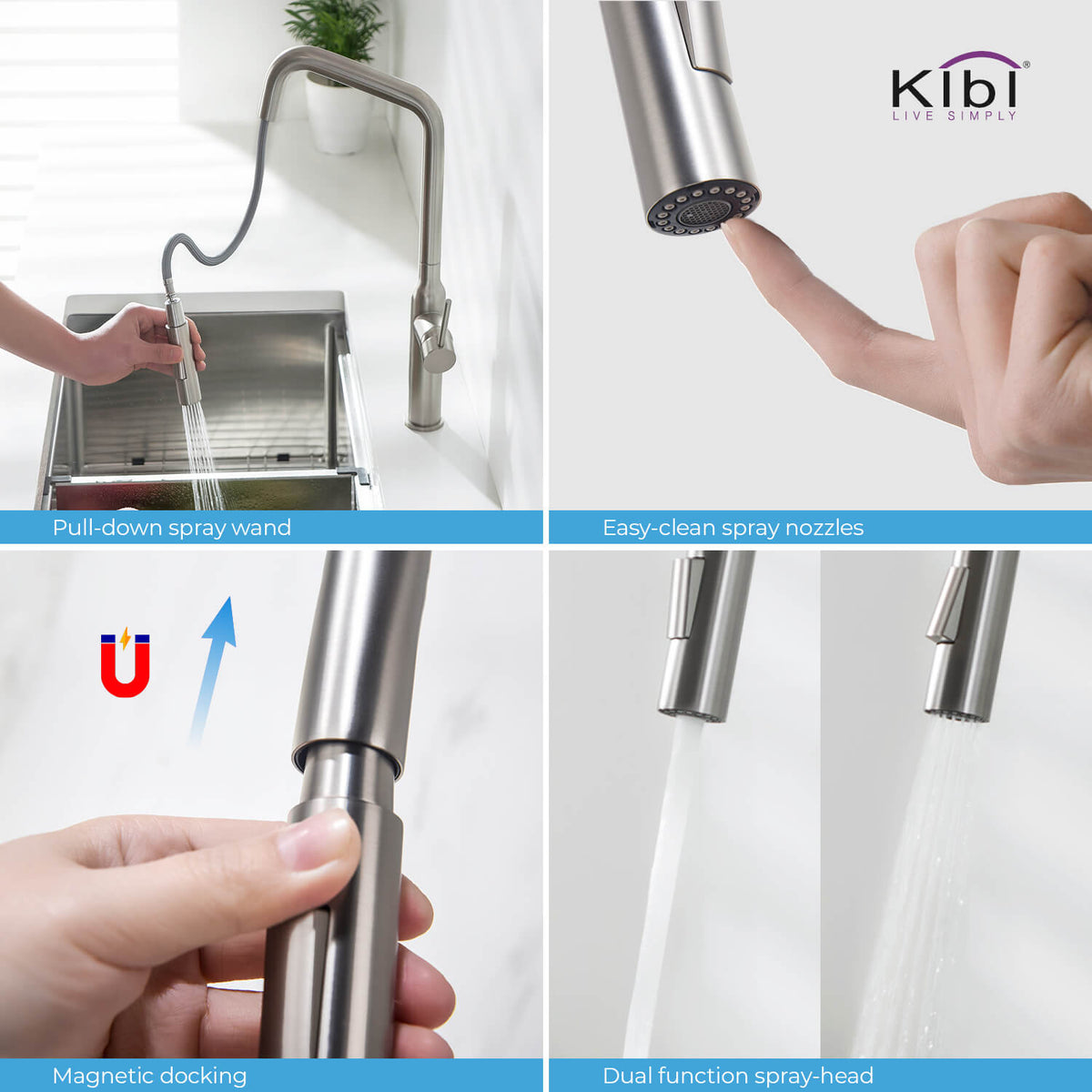Kibi Macon Single Handle High Arc Pull Down Kitchen Faucet With Soap Dispenser in Brushed Nickel Finish - C-KKF2007BN-KSD100BN