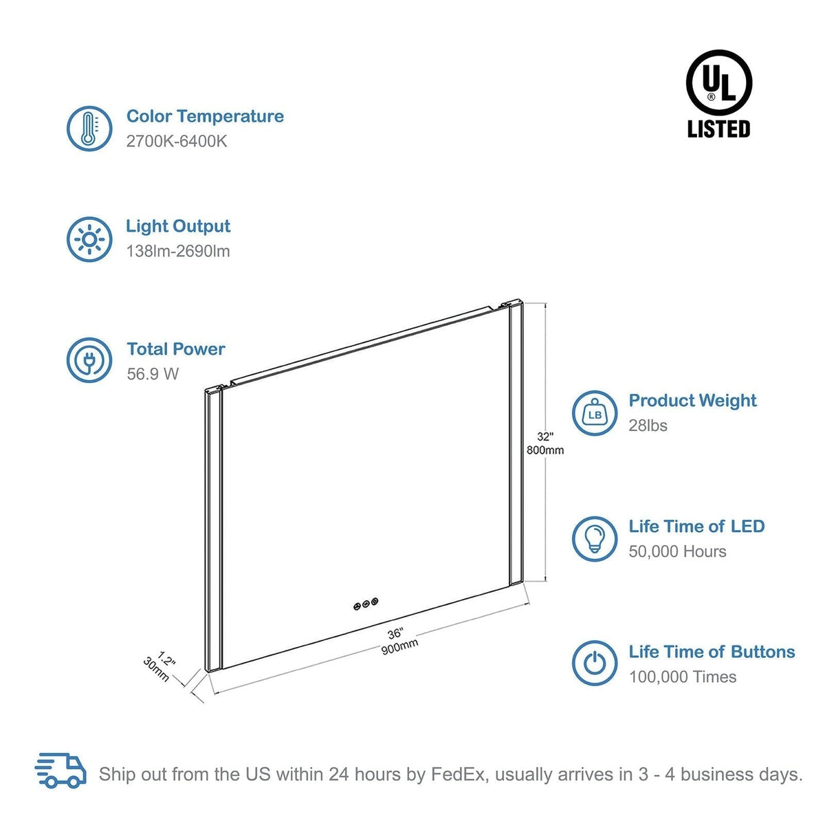 Blossom Binary 36″ LED Mirror - LED M5 3632 CH