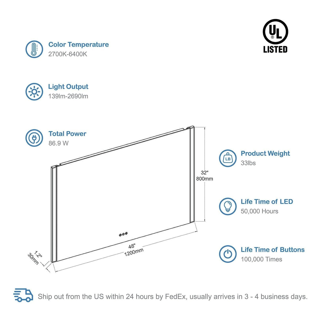 Blossom Binary 48″ LED Mirror - LED M5 4832 CH