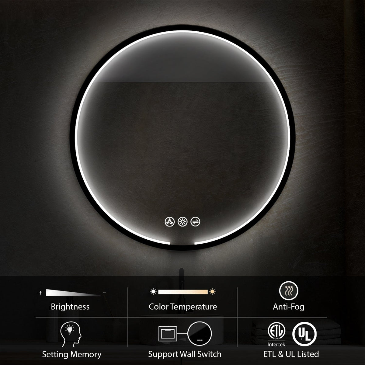 Blossom Oskar 36 Inch Round LED Mirror - LED M7 R36 MB