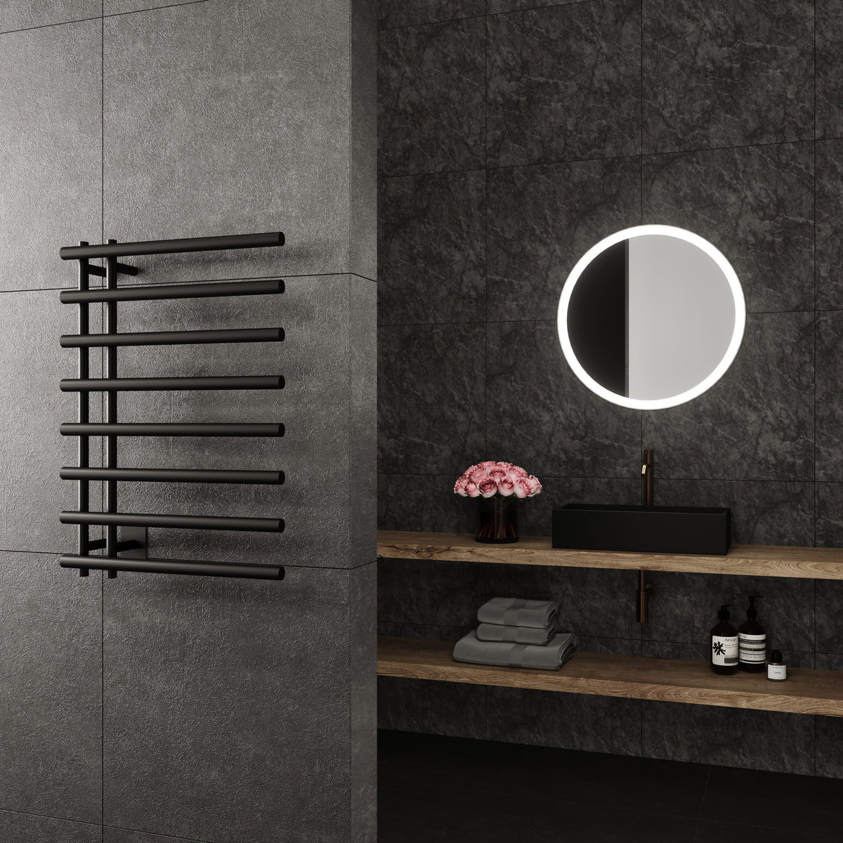 Paris Mirror Leto Wall Mounted Electric Towel Warmer in Black - LETOBLK08