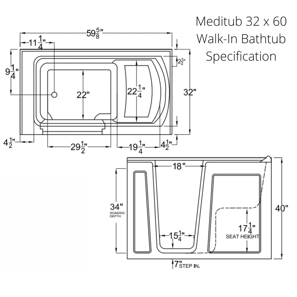 Meditub 32 x 60 Walk-In Bathtub 3260