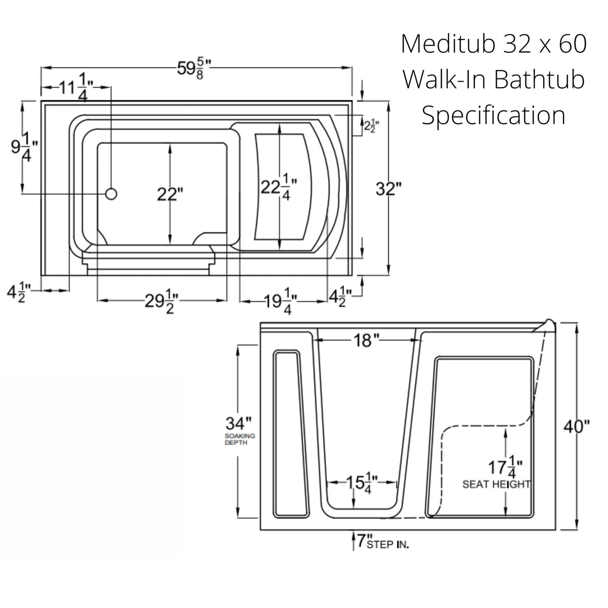Meditub 32 x 60 Walk-In Bathtub 3260