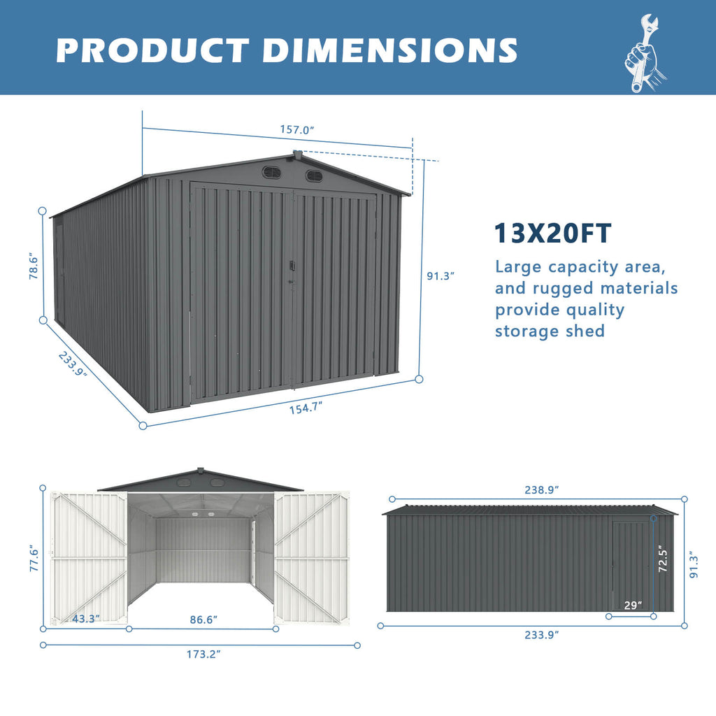 Chery Industrial [AS-IS] Metal Storage Shed 13'x20' D_DOUMS1320DG01