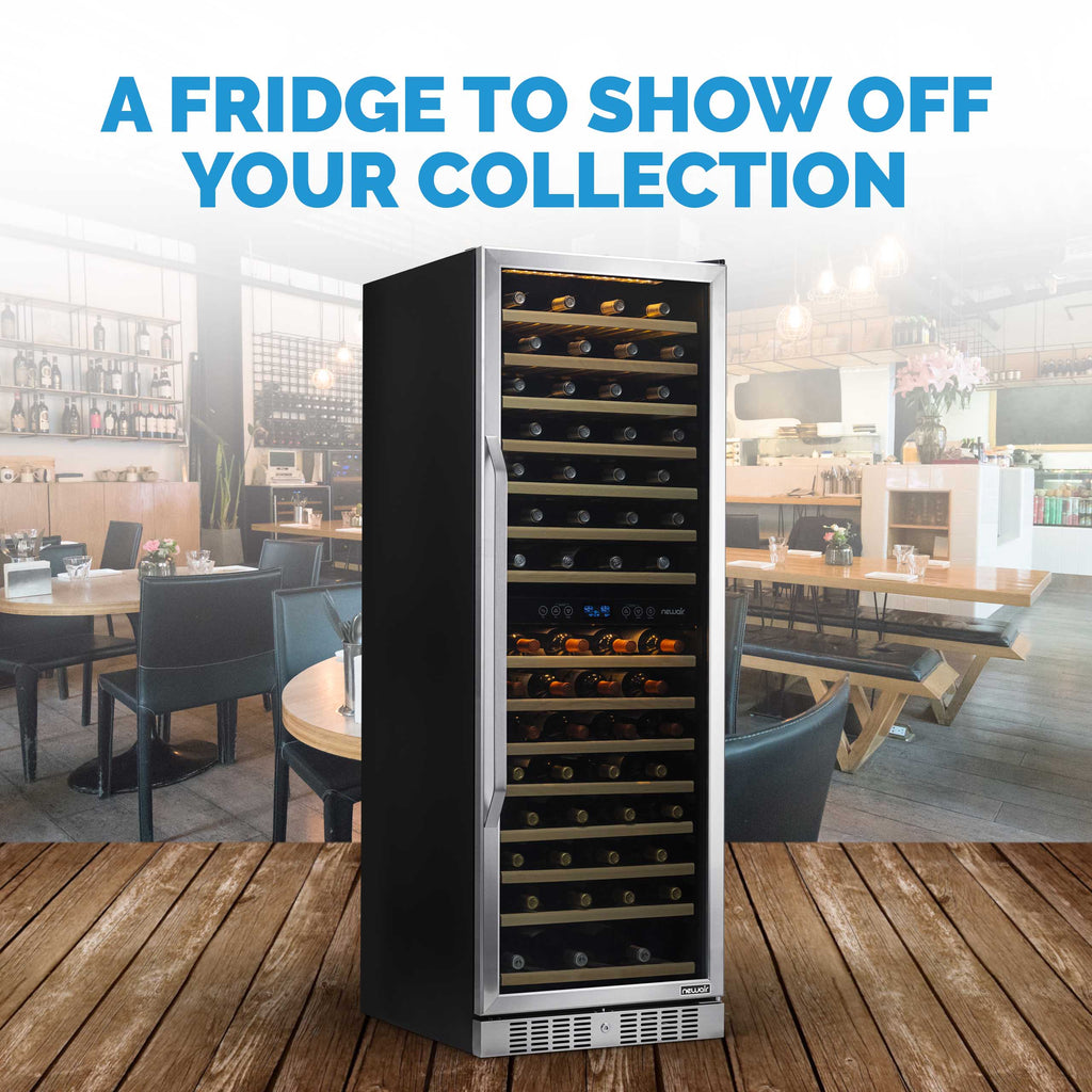 Newair - 27” 160-Bottle Dual-Zone Built-in/Freestanding Stainless Steel Wine Fridge (AWR-1600DB) - w/ Smooth Rolling Shelves