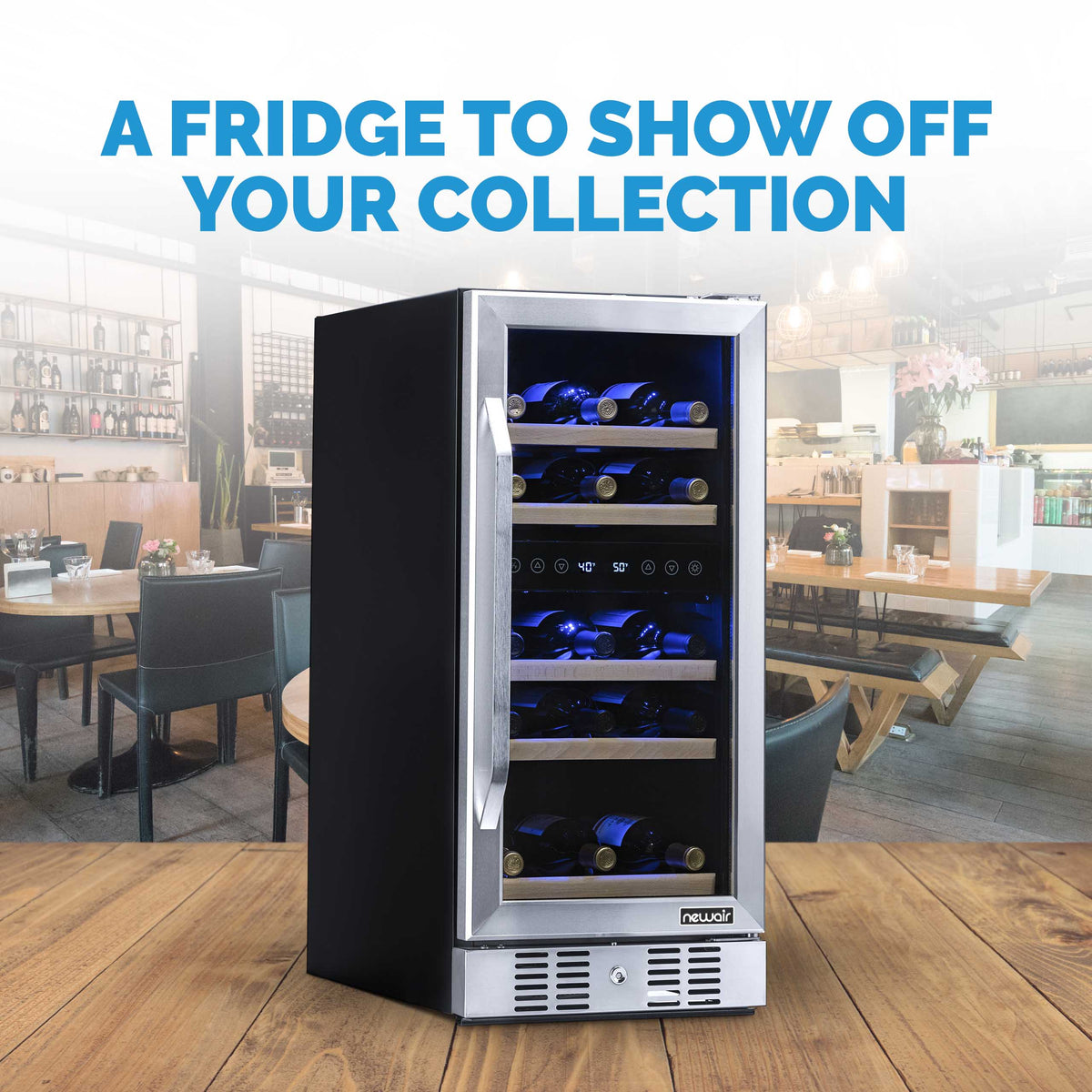 NewAir - 15" 29-Bottle Dual-Zone Wine Cooler (AWR-290DB) Stainless Steel w/ Beech Wood Shelves