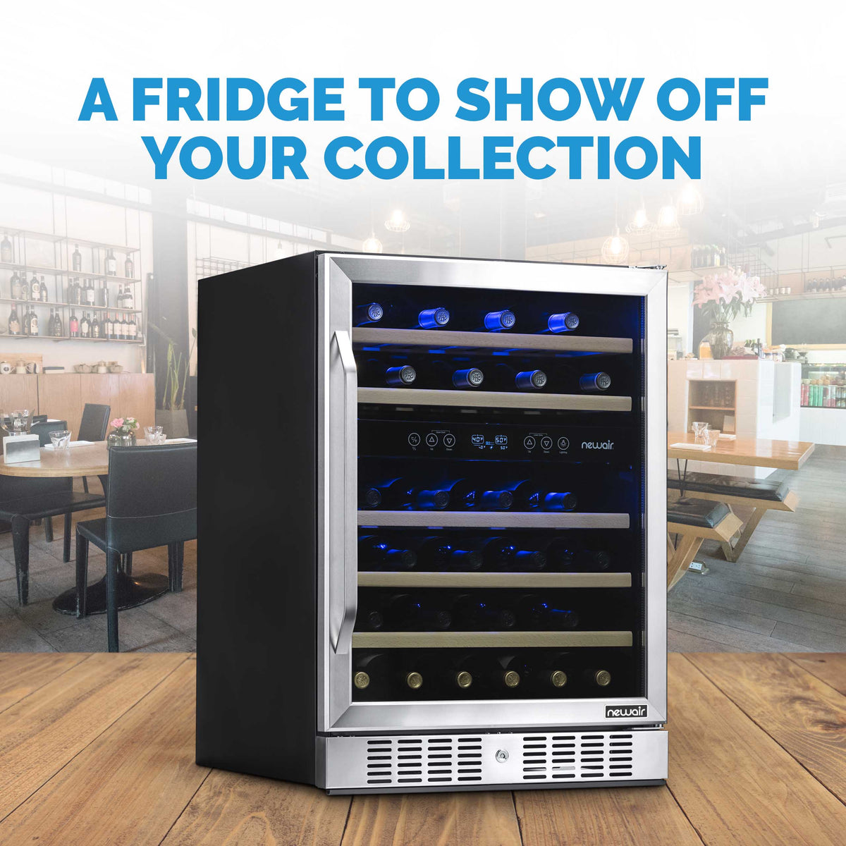 Newair - 24” 46-Bottle Dual-Zone Built-in/Freestanding Wine Cooler (AWR-460DB) - Stainless Steel w/ Beech Wood Shelves