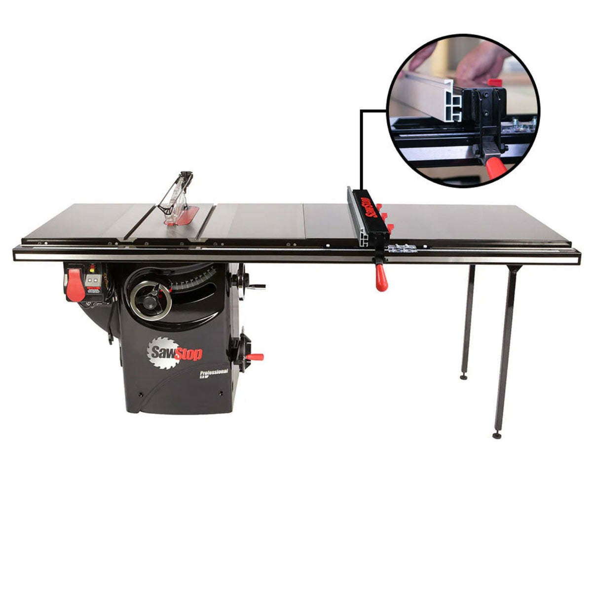 SawStop 1.75HP Professional Cabinet Saw w/52" T-Glide Advance Fence, Rails & Extension Table - PCS175-ATGP52