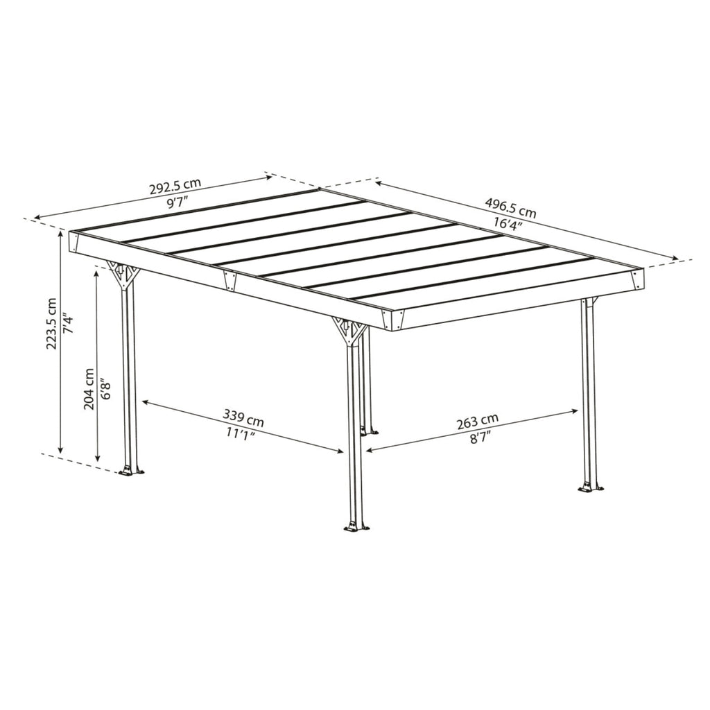 Palram - Canopia | Palma 5000 Carport/Patio Cover - Gray/Gray - 16X10x7 ft - HG9134