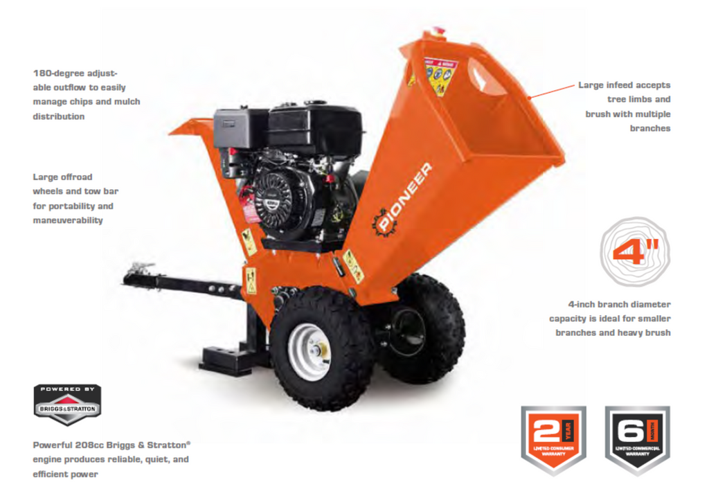 Pioneer 4-In. 7HP Gas-Powered Wood Chipper Shredder (G4208CH) - G4208CH