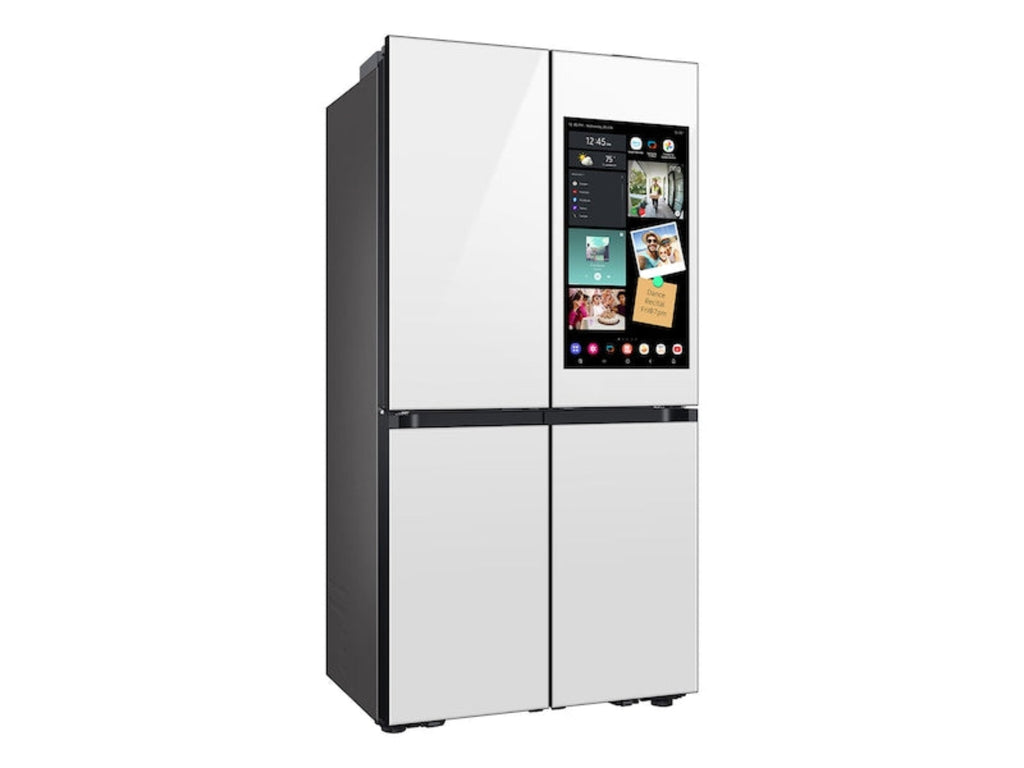 SAMSUNG Bespoke 36" 23 cu. ft. Counter Depth 4-Door Flex Refrigerator with AI Family Hub+ & AI Vision Inside in White Glass - RF23DB990012AA