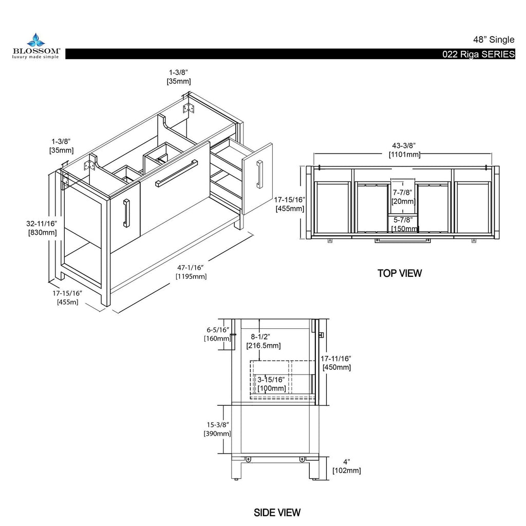 Blossom Riga 48 Inch Bathroom Vanity – Double Sinks - V8022 48 01D