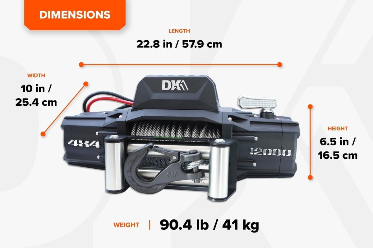DK2 S12000 Electric Winch 12,000 lbs. 4 x 4 with Steel Cable New - S12000