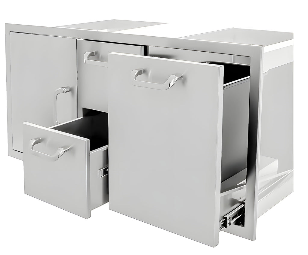 PCM  260 Series 32" Double Drawer & Trash/Propane Tank Roll-Out Combo -  BBQ-260-DDC/TR-R