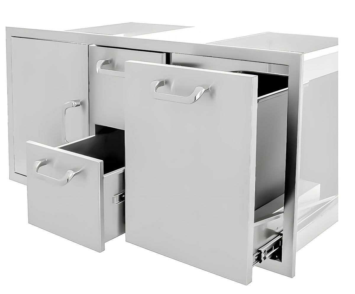 PCM  260 Series 32" Double Drawer & Trash/Propane Tank Roll-Out Combo -  BBQ-260-DDC/TR-R