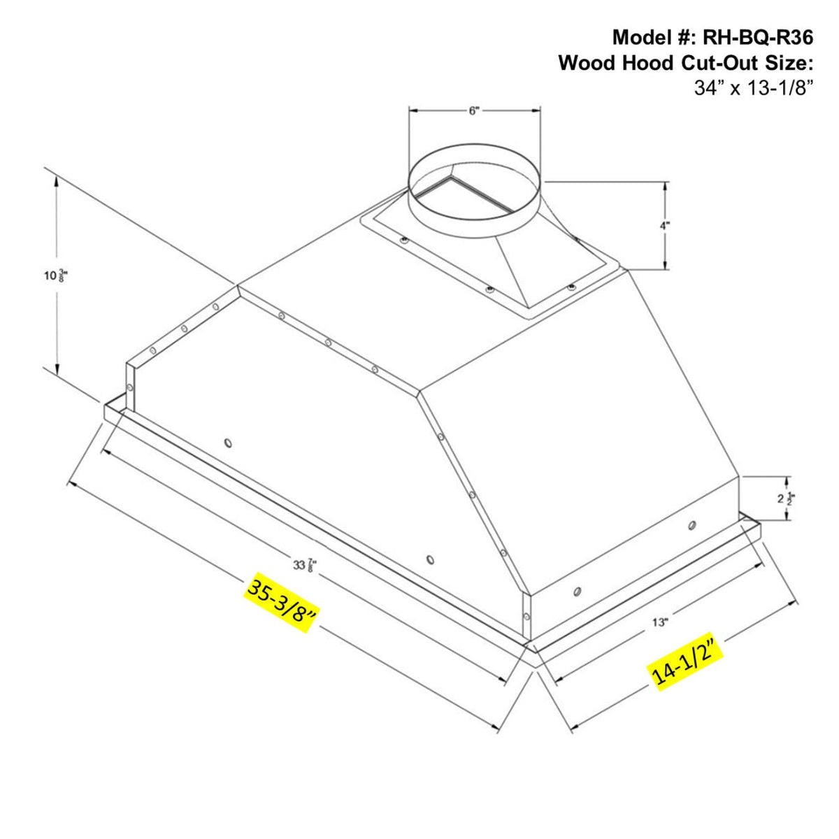 Awoco RH-BQ-R 14-1/2”D Built-in/Insert Stainless Steel Range Hood, 4-Speed, 650 CFM, LED Lights, Baffle Filters for Wood Hood - RH-BQ-R30