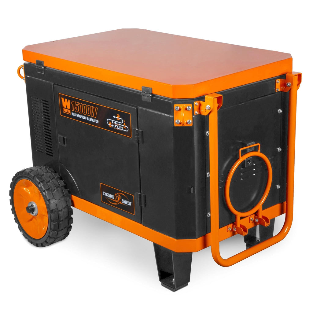 WEN TF1500XR 15,000-Watt Weatherproof Portable Generator for Home Backup, 120V/240V, Tri-Fuel with Cyclone Shield Weatherproofing Technology, 550cc Engine, Remote Electric Start, Wheel Kit, and CO Watchdog, Gas, Propane, and Natural Gas Powered - TF1500XR