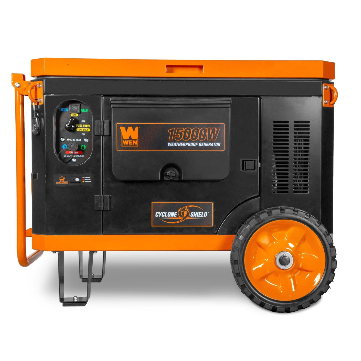 WEN TF1500XR 15,000-Watt Weatherproof Portable Generator for Home Backup, 120V/240V, Tri-Fuel with Cyclone Shield Weatherproofing Technology, 550cc Engine, Remote Electric Start, Wheel Kit, and CO Watchdog, Gas, Propane, and Natural Gas Powered - TF1500XR