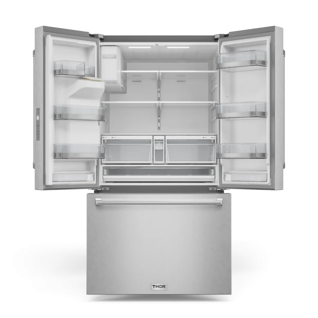 Thor Kitchen 36 Inch Professional French Door Refrigerator with Ice and Water Dispenser – Model - TRF3628FFD