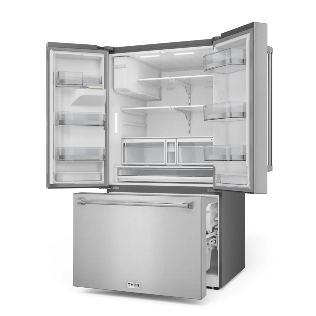 Thor Kitchen 36 Inch Professional French Door Refrigerator with Ice and Water Dispenser – Model - TRF3628FFD